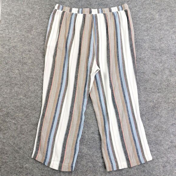 Chelsea & Theodore Pants Sz 1X Linen Blend Striped Cropped Wide Slit Leg Beach - Picture 11 of 11